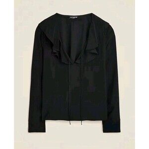 NEW J. Crew Goldie Top in Satin Black Ruffles Tie Neck CD054 MSRP $98 Size L